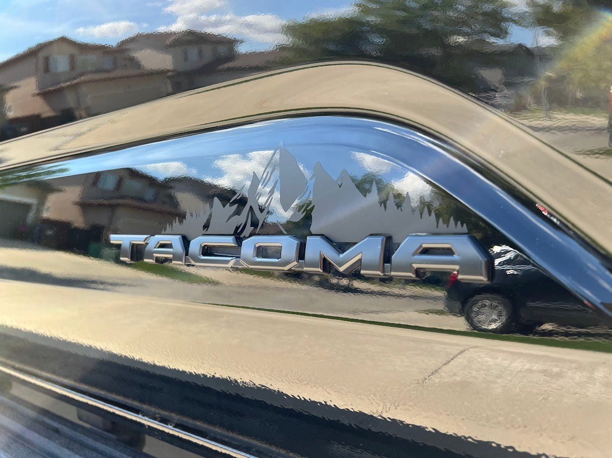 2024 Tacoma Door Badge Mountain and Trees Decal 4th Gen Side Badge Sticker - Madd Decals