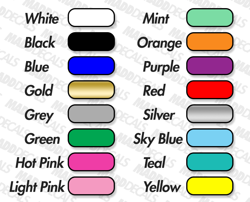 Madd Decals vinyl color chart