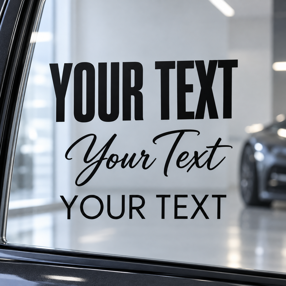 Custom vinyl lettering on glass in bold, script and modern font styles